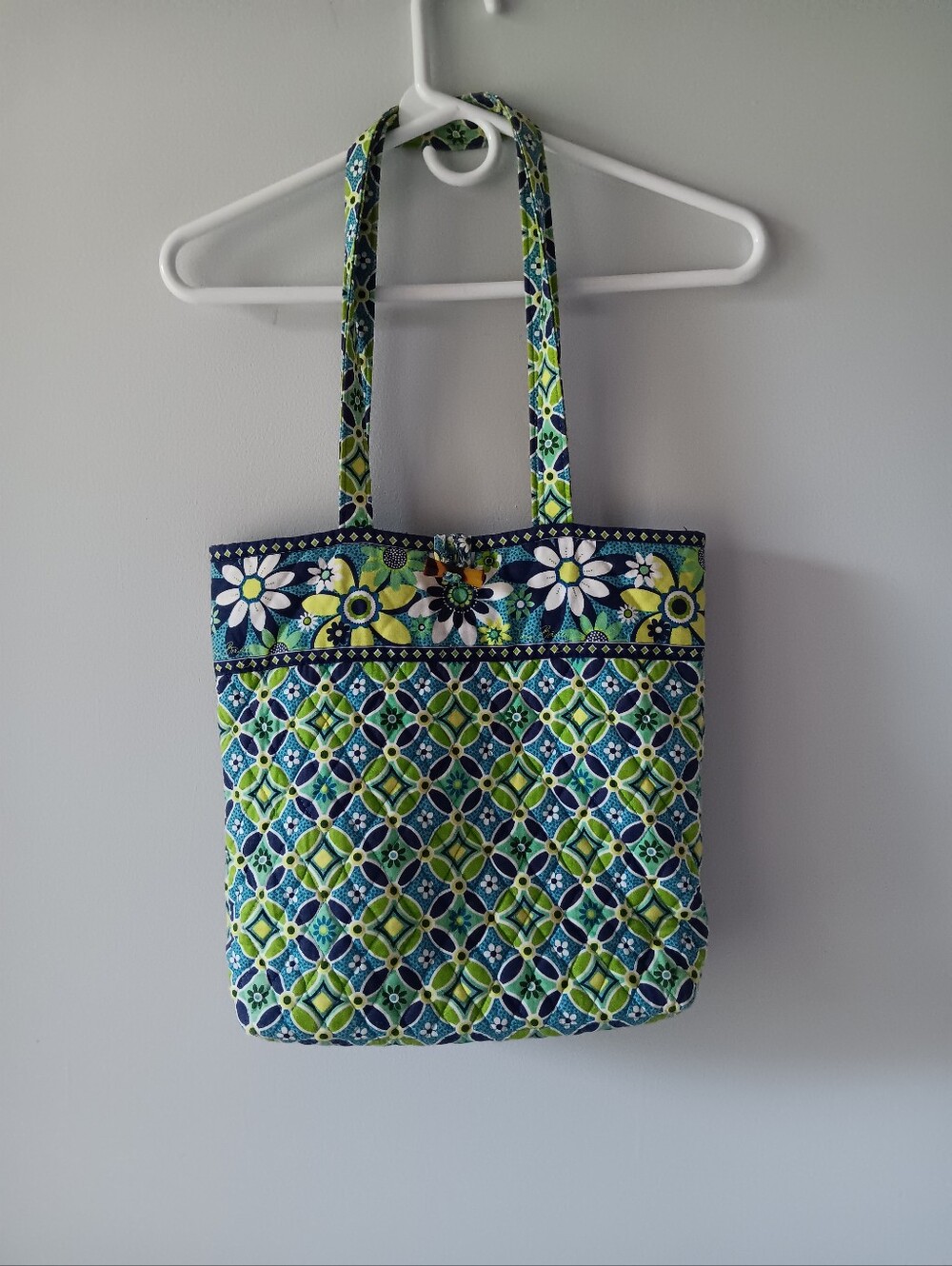 Vera Bradley Daisy Daisy Geometric Floral Tote Bag Double Handle Green Blue 13" - Picture 7 of 13